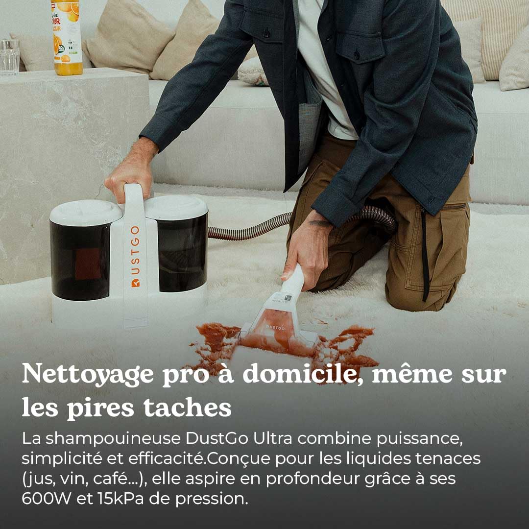 DUSTGO - Shampouineuse Canapé Tissu, Nettoyeur pour Tapis & Moquettes, Moteur 600W, Compact et Portable, Nettoyeur Voiture, Réservoir Amovible, Pour Meubles, Escaliers, Tissus d'Ameublement