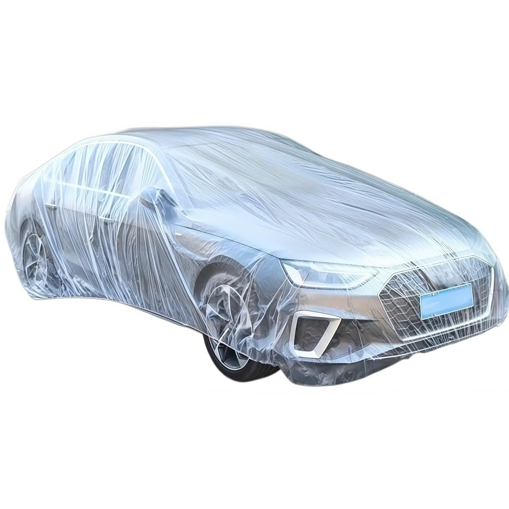 Disposable Car Cover for Mitsubishi Mirage 2013-2023,Rain Dust Garage Cover,Clear Plastic Car Cover with Elastic Band,Waterproof All Weather,for Outdoor Snow Rain Weather