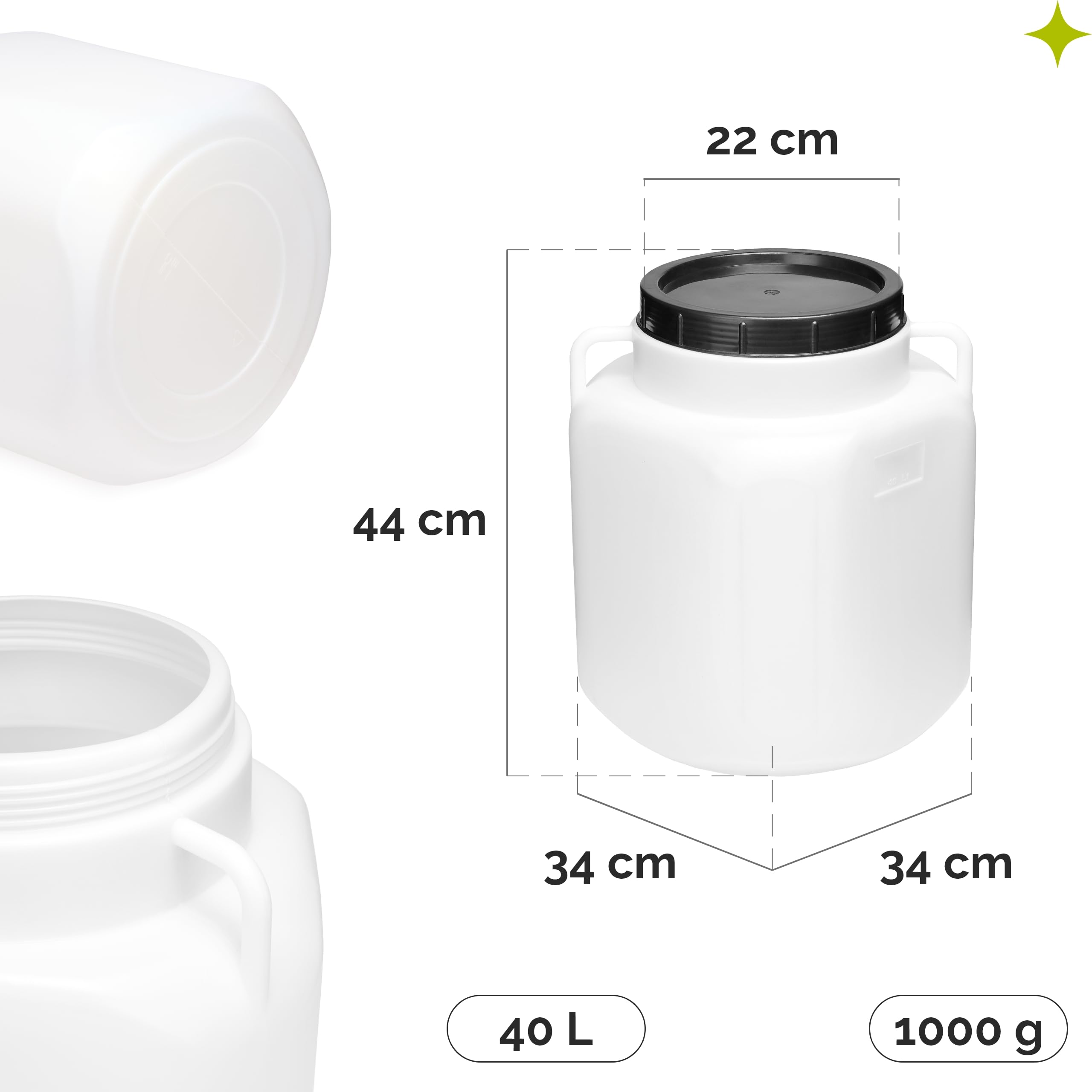 Garronda Serbatoio Acqua Quadrato BPA-Free 40 Litri per Alimenti con Coperchio Bianco