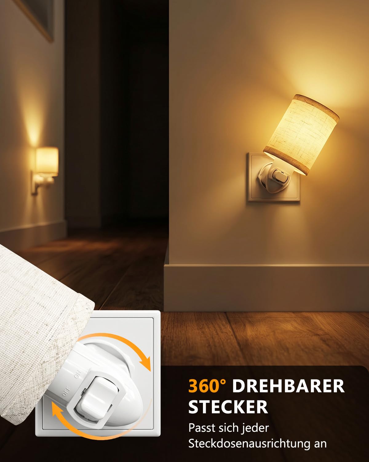 Nachtlicht Steckdose, LED Plug-in Nachtlicht Kinder Warmweiß 2200K, Steckdosenlampe für Schlafzimmer, Wohnzimmer, Flur, 2er Pack (2 x E14 1W LED-Lampe enthalten)