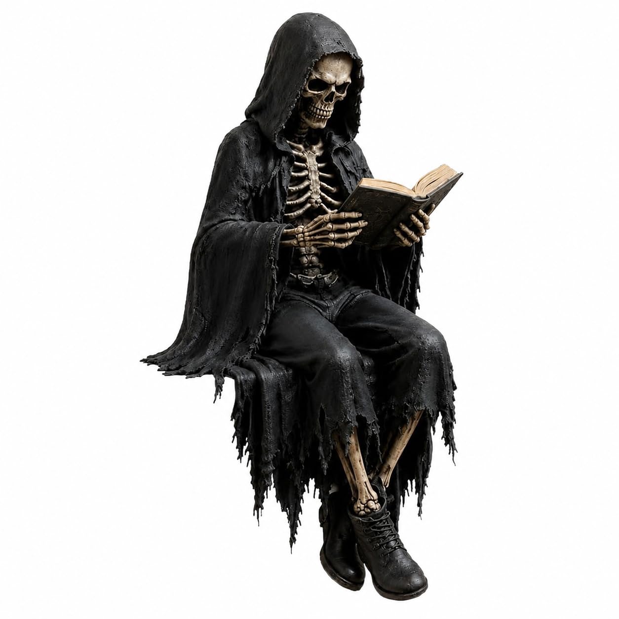 XQMMGO Gothic Reaper Reading Figurine, Skeleton Shelf Sitter Statue, Style C