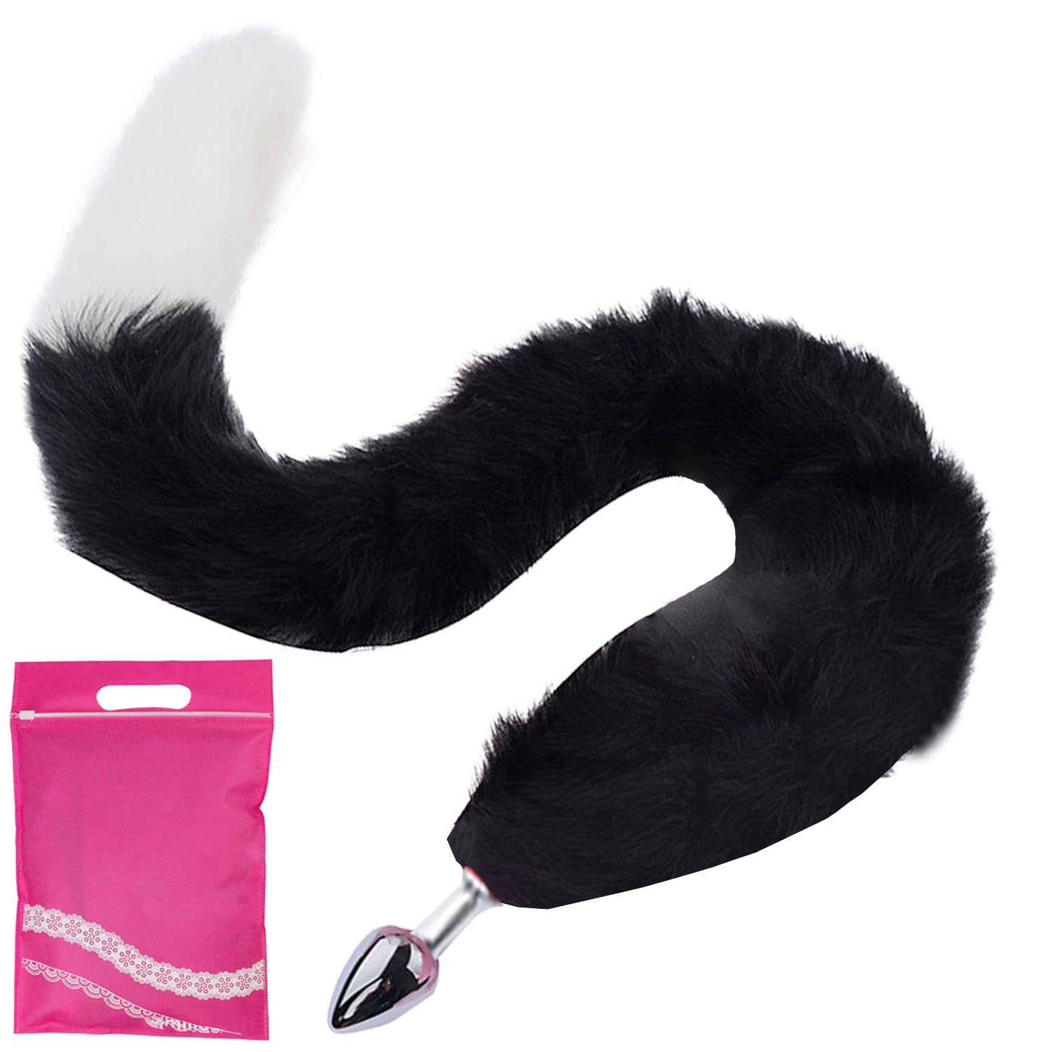 30.3 Inch Fox Animal Costume Tail Faux Fur Wolf Butt Tail Long Anal Butt Plug Fox Cat Butt Plug Furry Plush Tail Plug Valentines Day Cosplay: Black