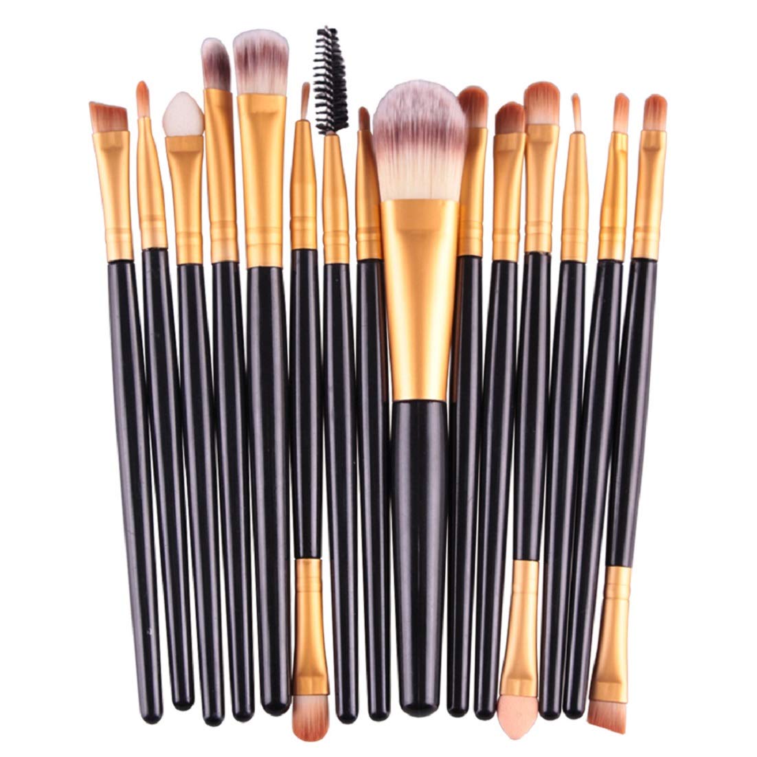 Digital Shoppy Makeup Brushes Set Eye Shadow Foundation Powder Eyeliner Eyelash Lip Make Up Brush Cosmetic Beauty Tool Kit - 15 Pieces Set (BLACK-GOLD)