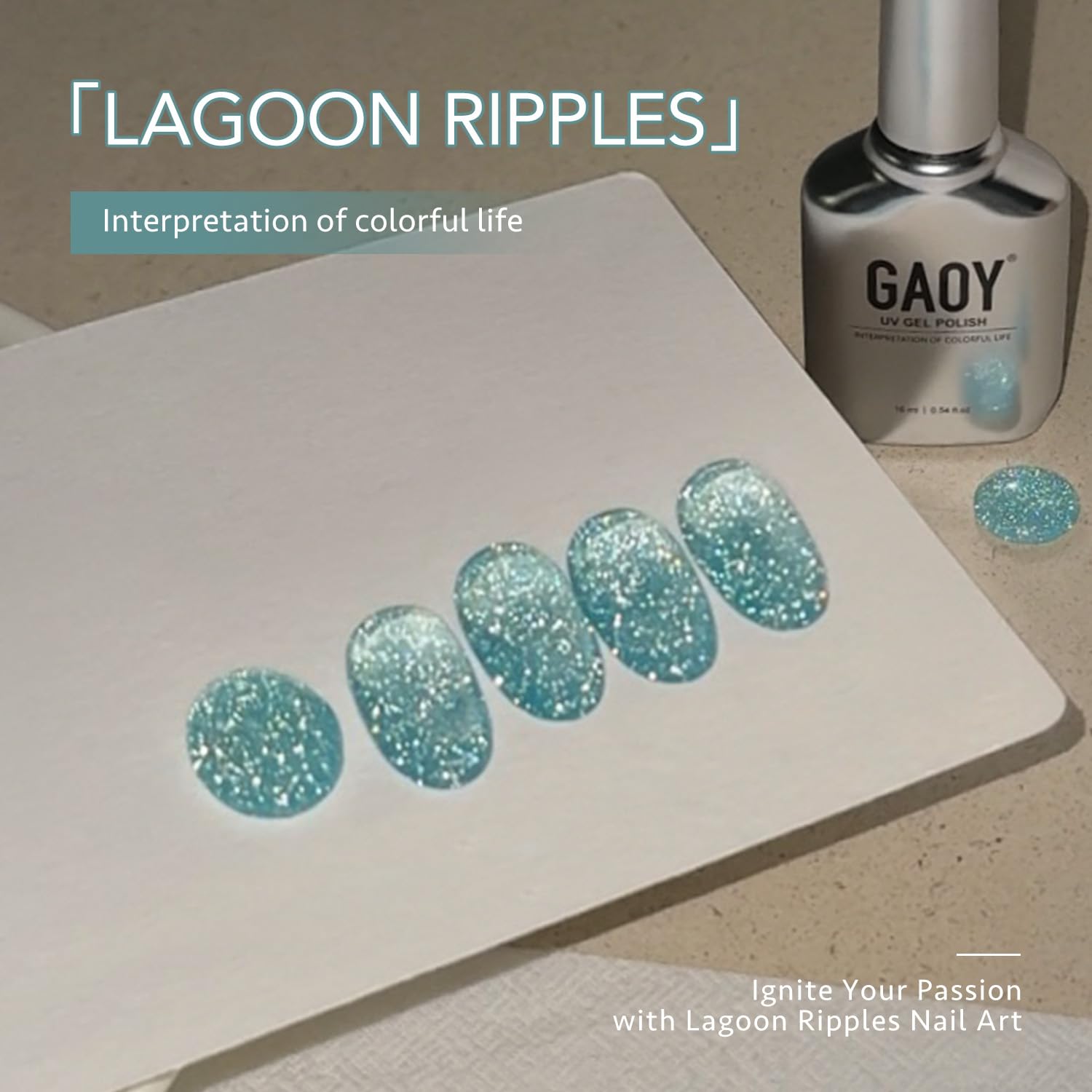 GAOY Blue Reflective Glitter Gel Nail Polish, 16ml Jelly Translucent Sparkle Nail Polish, UV Light Cure Gel for Manicure Art DIY, 3907 Lagoon Ripples