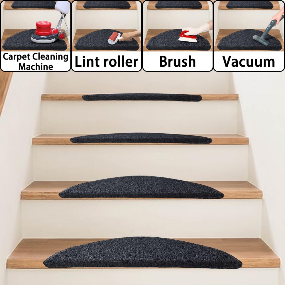 Qingbei Rina Step Mats à l'intérieur de 15 Set 65x22cm Semi-Circulaire Gris foncé, Tapis d'escalier Auto-adhésif sécurité, étapes des escaliers Modernes, Tapis d'escalier Anti-Glissade,pour Animaux