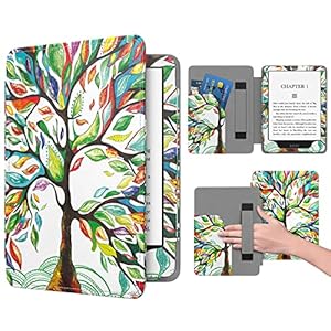 Dadanism Custodia per 6,8″ Kindle Paperwhite 11ª Generazione Modello 2021, Cover Protettiva in Pelle PU Auto Sveglia/Sonno Profilo Sottile con Cinturino da Polso Presa Comoda, Fortunato Albero