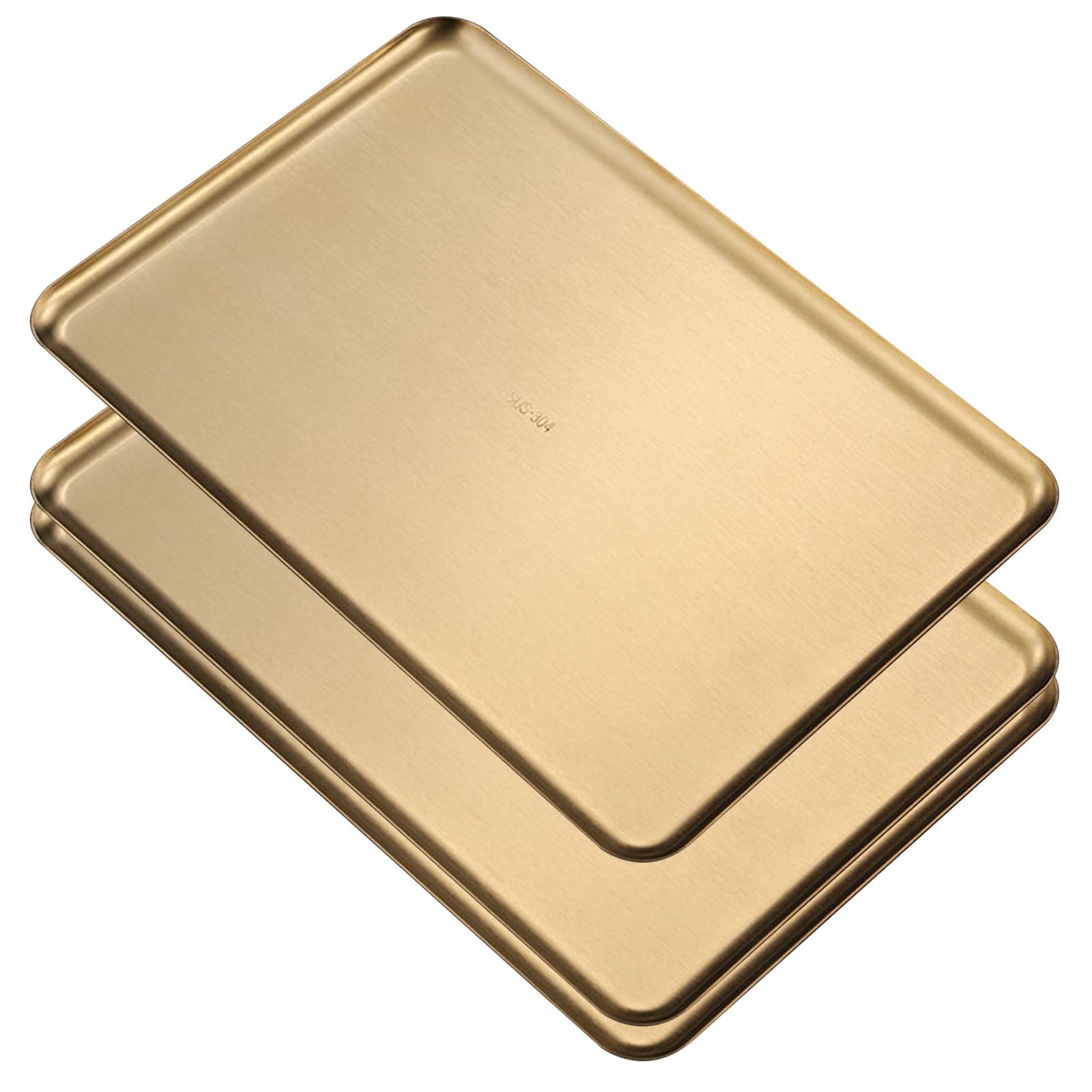 Juego de 3 Bandejas para Servir Comida, Bandejas de Acero Inoxidable, Acabado Cepillado, Elegante y Discreto, Resistente Al Agua y Duradera(Gold,19x19CM/7x7IN)