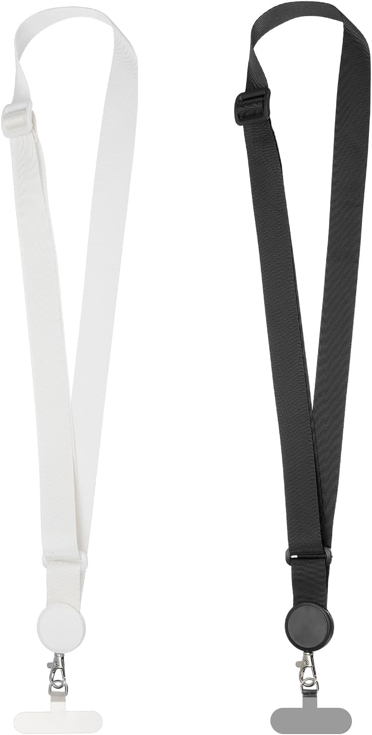 PATIKIL Adjustable Phone Lanyard, 2 Pack Polyester Crossbody Phone Strap Universal Cellphone Lanyard with Patch Neck Strip for Most Smartphones, Black/White