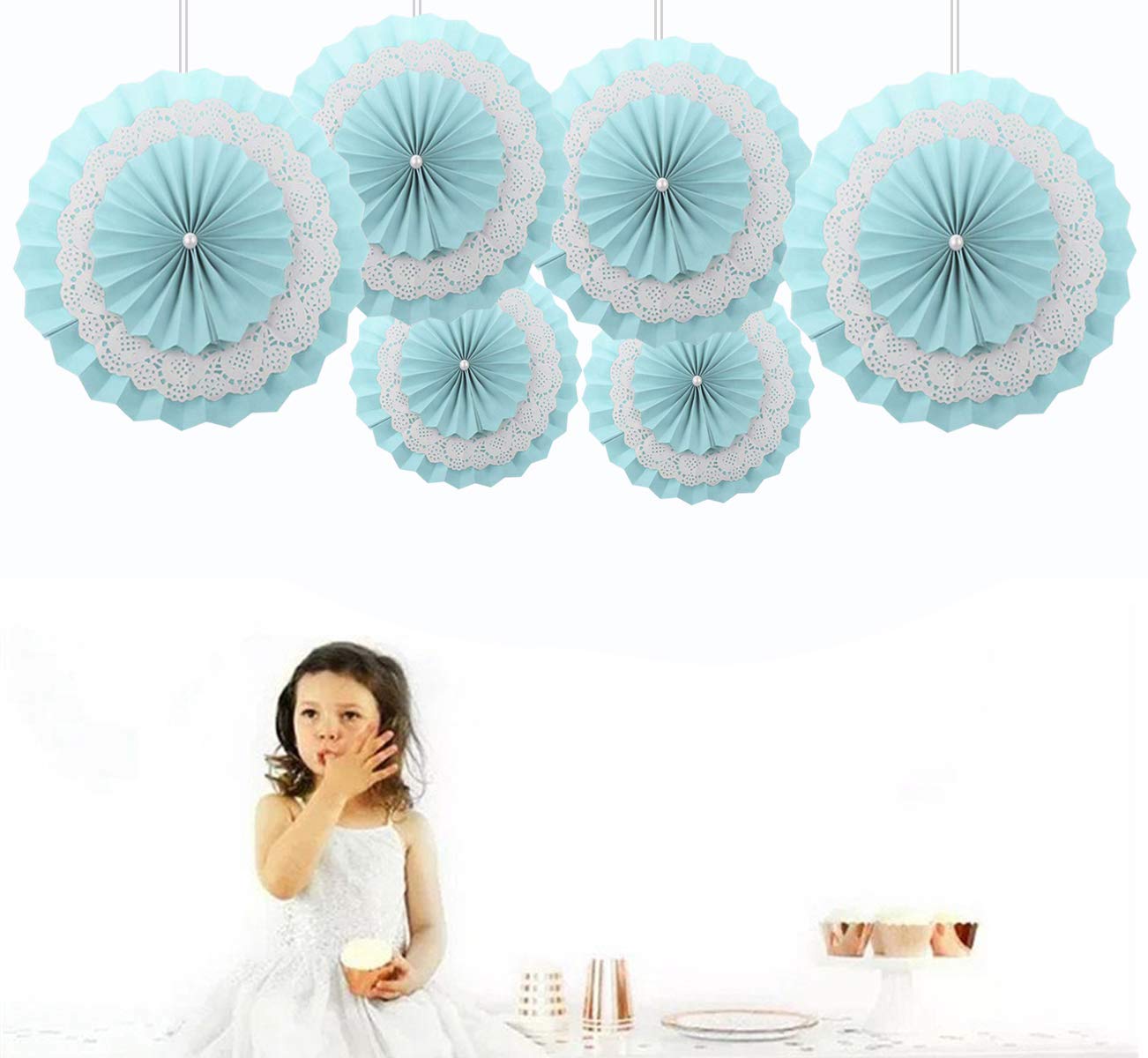 YNS Crafts StockYNS CRAFTS STOCK (6 Pack) Party Fans Light Party Decoration Materials Party Fans for Decoration Decor for Wedding Baby Shower Birthday Party, Blue