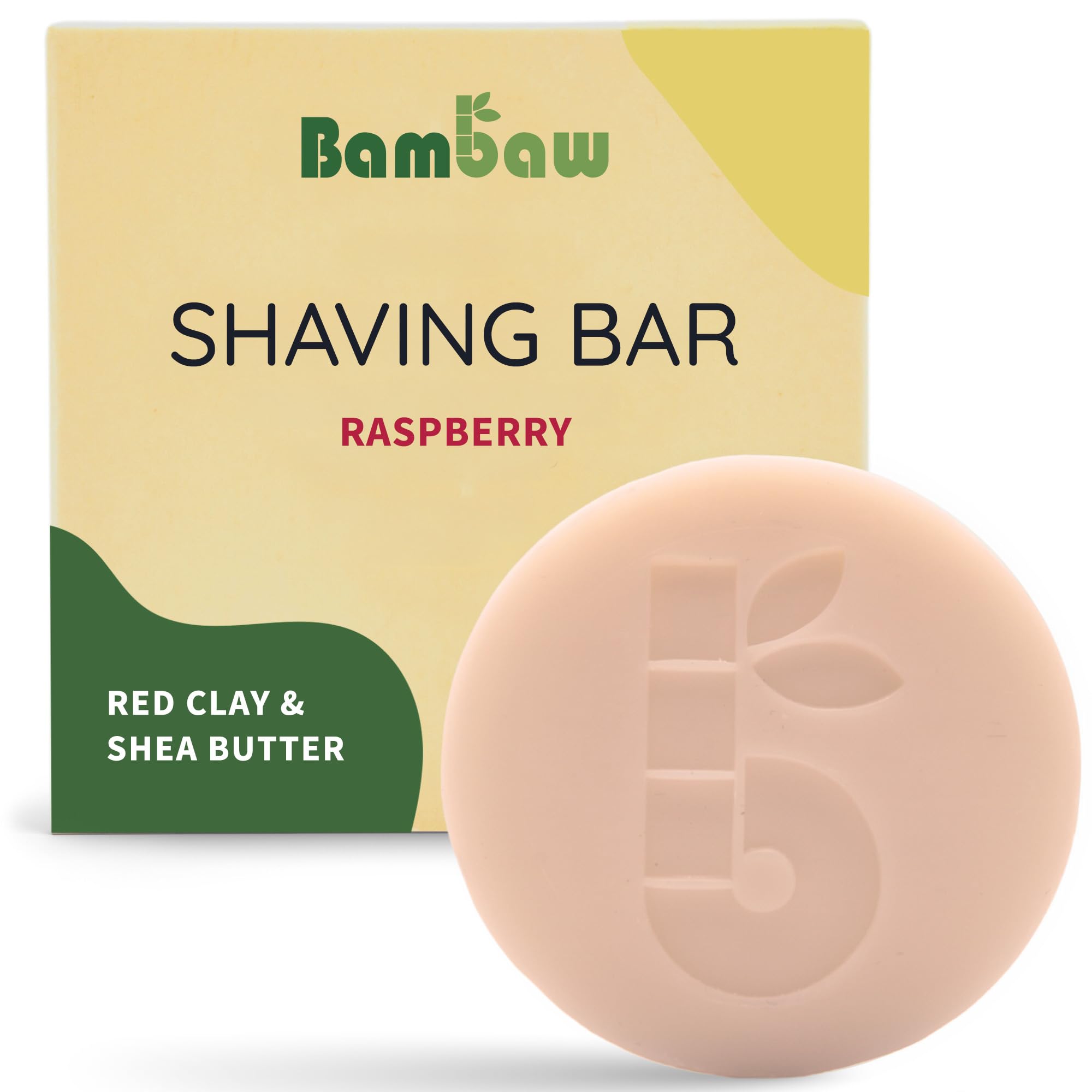Bambaw Women's Shaving Soap 80 g, Shea Butter & Red Clay Razor Soap, Women's Shaving Soap, Natural Soap without Palm Oil, Vegan Soap for All Skin Types, Raspberry Shaving Soaps 80 g