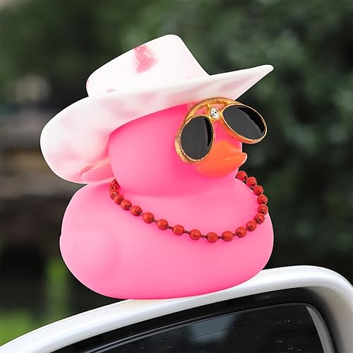 Miniatura 6 de wonuu Decoración de coche de pato de goma, accesorios para automóvil, adorno para tablero de instrumentos con sombrero de vaquero, anillo de