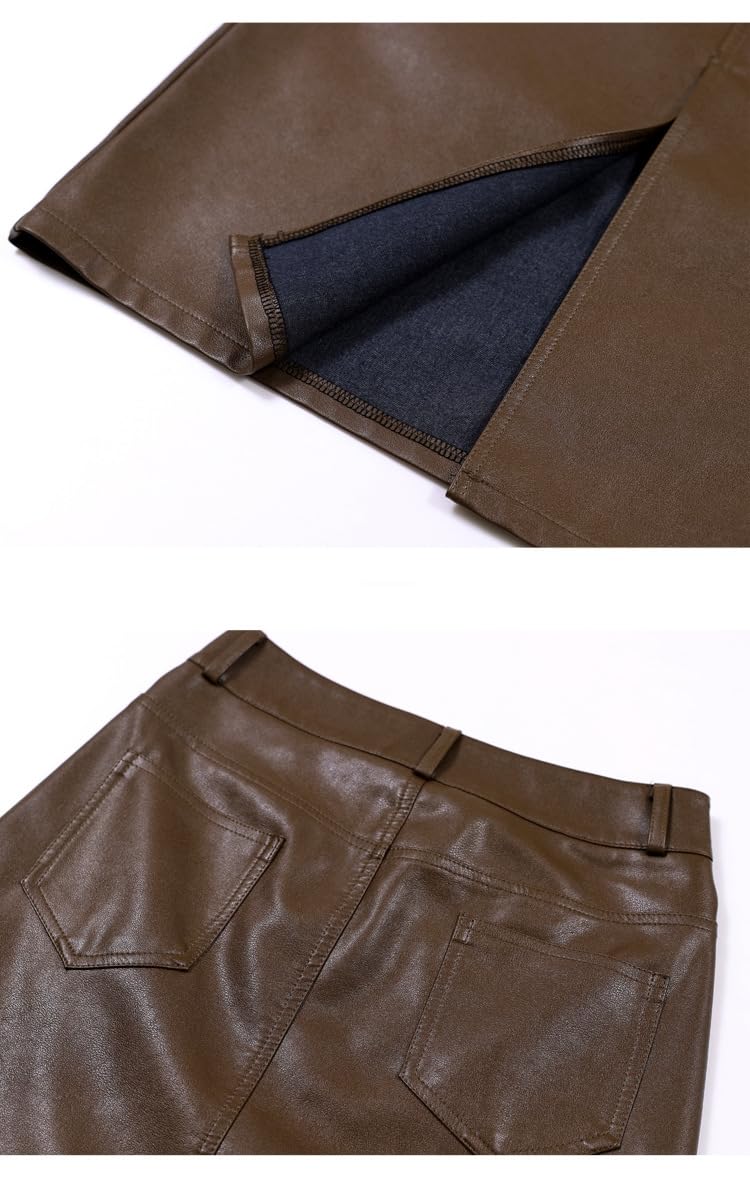 Faldas Largas De Cuero para Mujer, Cintura Alta Roja, Abertura con Cremallera Y Botón Frontal, Falda Lápiz con Bolsillos, Sexy, Ajustada, para Uso Diario, Fiesta, Oficina, Falda Elegante