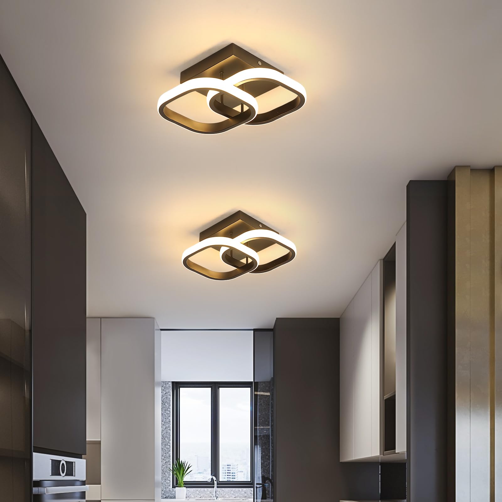 2 Stück LED Deckenleuchte 22W Deckenlampe Warmweiß 3000K, Schwarz