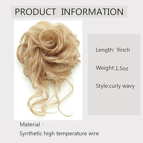 Miniatura 10 de Extensiones de pelo sintético ondulado negro con clip para moño, 10 pulgadas