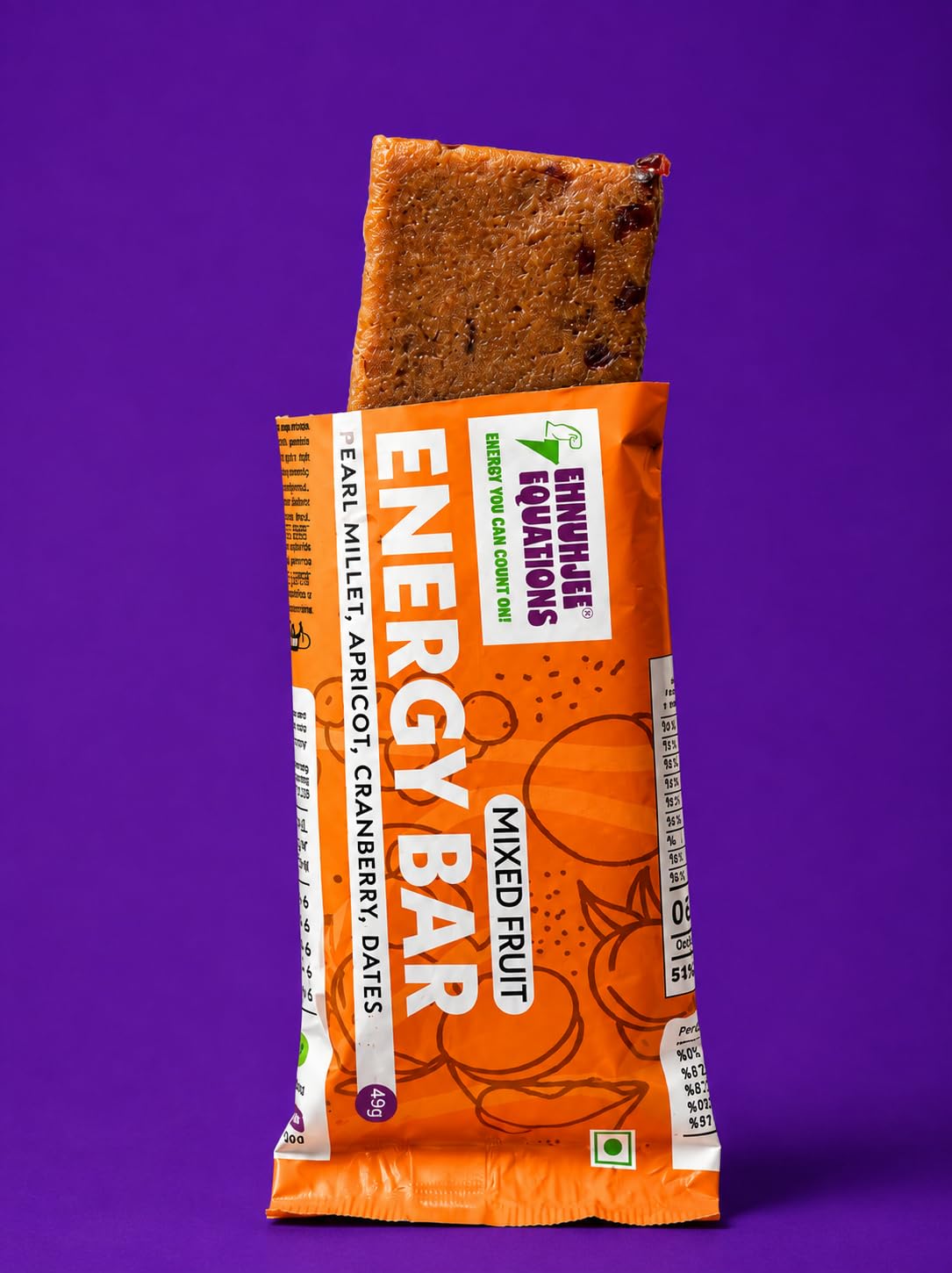 Energy Bar Mixed Fruit EHNUHJEE EQUATIONS Pack of 8 Energy Bars - 100% Millet Based | Vegetarian | 392g (49g X 8) | No refined sugar | Healthy Snack | For Pre & During Activity | Easy to Chew — Amazon image 6
