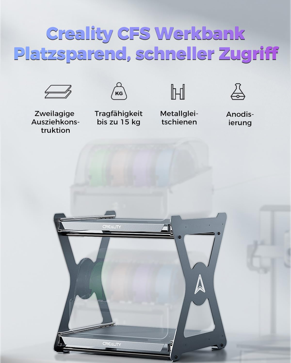 Creality CFS Arbeitsständer, Platzsparend, Zweilagiges Ausziehdesign, Tragkraft Bis Zu 15 kg, Metalldämpfungsschienen,Eloxiert, Geeignet Für Drucker, Trockenboxen, CFS, Arbeitsständer Für 3D-Druck