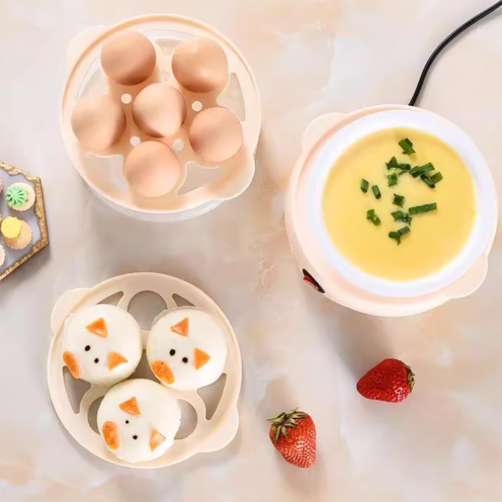 Cuociuova Elettrico - Cuociuova in Camicia con capacità di 6 Uova per Uova al Vapore, sode, Onsen Tamago, Uova alla Coque
