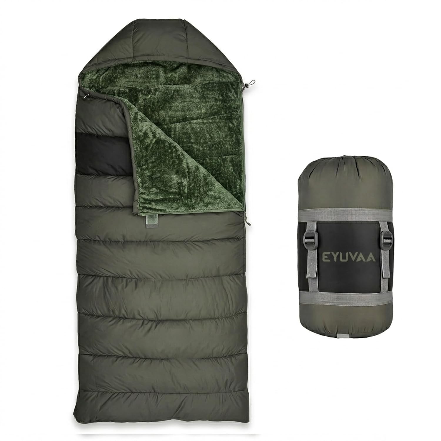 EYUVAA LABEL Camping Sleeping Bag -5°C to +5°C, Rectangle Shape Winter Sleeping Bag with Faux Fur, Fits Up to 7.2 ft, Lightweight & Compact for Trekking, Hiking & Travel (Green)-image-18