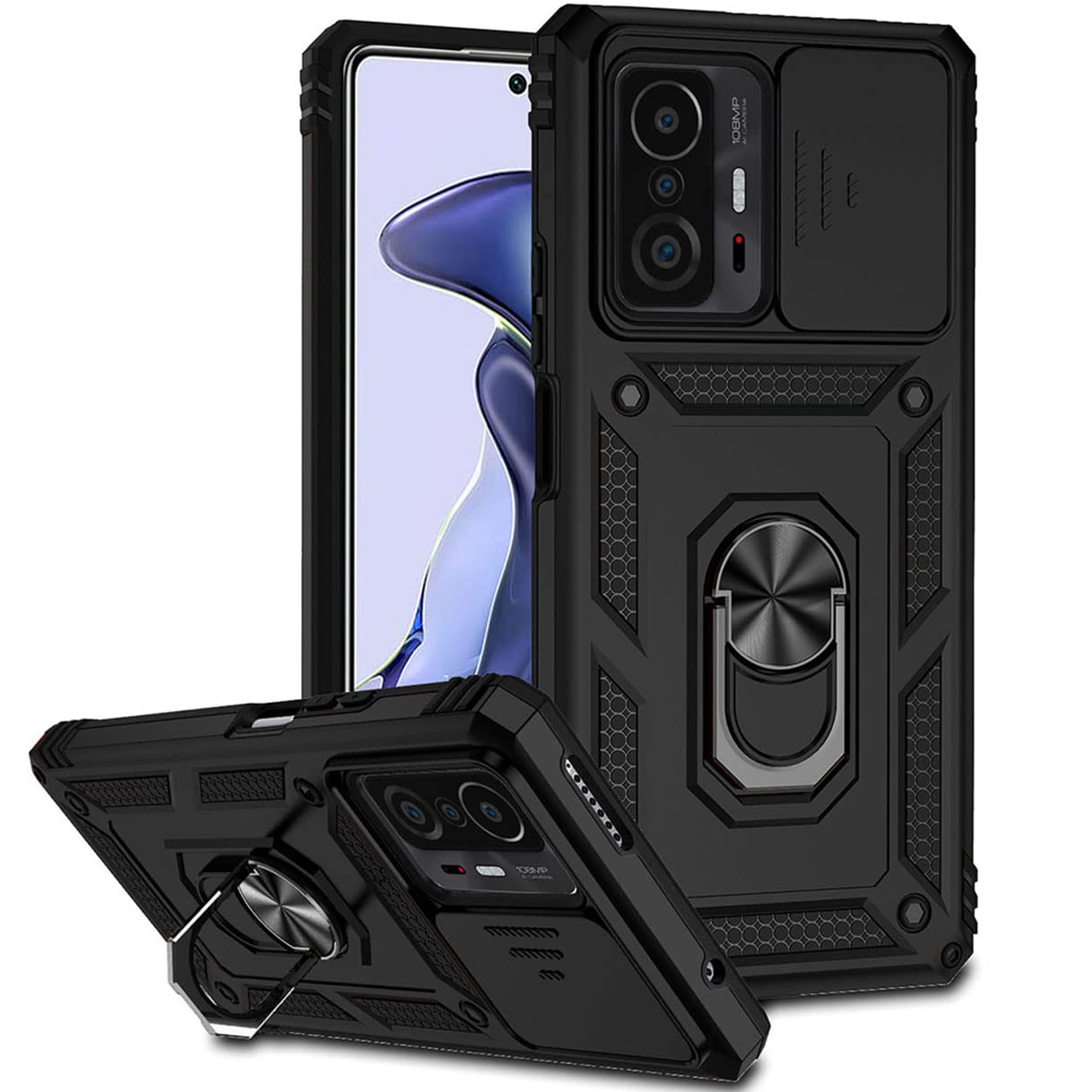 Custodia HAOYE Per Xiaomi 11T Pro / 11T 5G - Scorrevole Con Protezione Fotocamera - Anello 360° E Supporto - Paraurti Antiurto TPU+PC - Nero