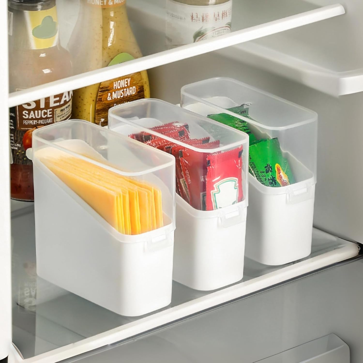 Supvox® Sliced Cheese Container with Flip Lid Portable Leakproof Cheese Storage Box, 2Pcs Airtight Slice Holder Container for Refrigerator Keep Cheese Fresh-image-3