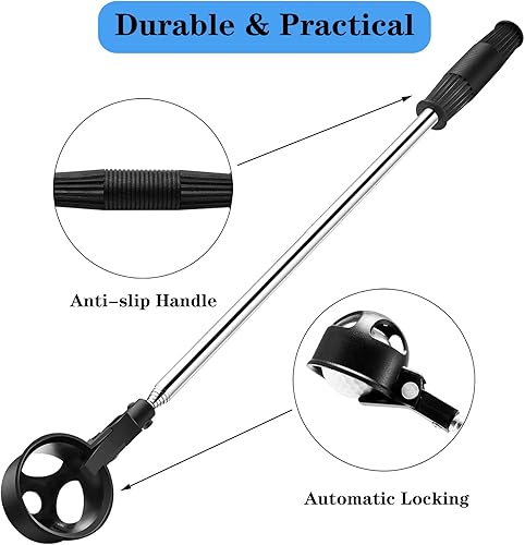 Miniatura 3 de Recuperador de pelotas de golf para agua telescópica, recogedor portátil de pelotas de golf de acero inoxidable con pala de bloqueo automático,