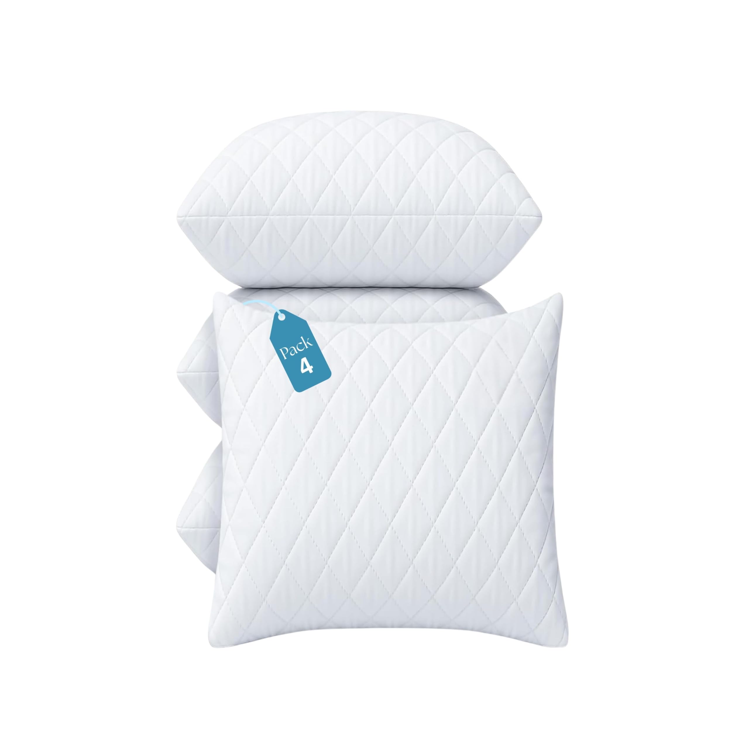 ELOVELA Cushion Inserts 40cm x 40cm – 4 Pack Luxury Hotel Quality Fluffy Cushions Inner, Hypoallergenic Quilted Polycotton Cover, Bounce Back Hollowfibre Sofa Cushions, White