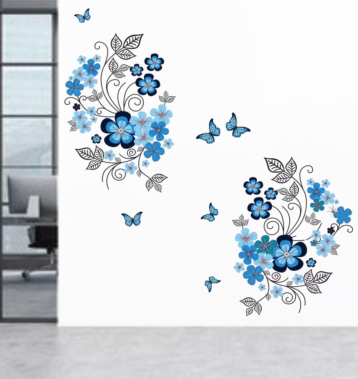 Decal O Decal Blue Flowers Modern Art Self Adhesive Sticker