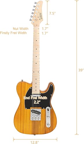 Miniatura 6 de GLARRY Guitarra eléctrica GTL de 39 pulgadas para amantes de la música, diapasón de arce con accesorios y bolsa de guitarra (amarillo transparente)