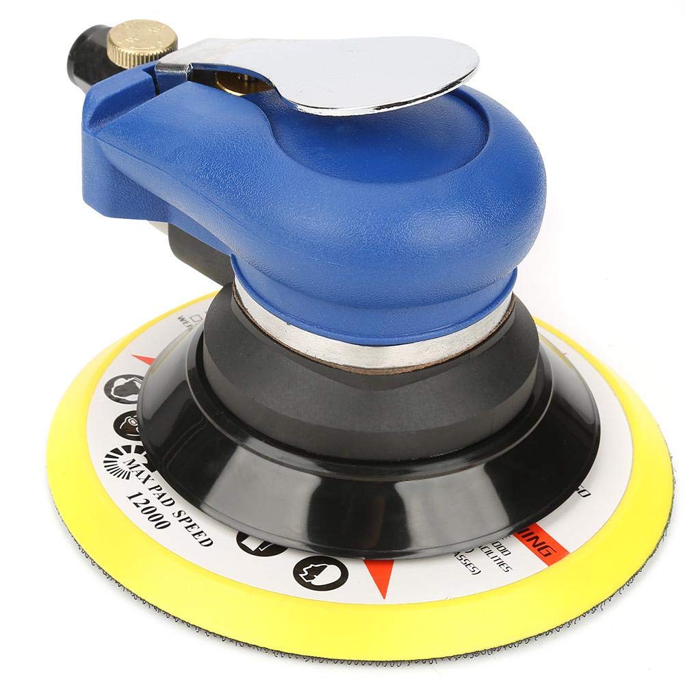 Lijadora neumática AT-980 Lijadora redonda de bajo consumo de aire de 5 "/6", llave de conector de entrada de aire Lijadora orbital aleatoria para pulido de superficies de ferretería(6 pulgadas)