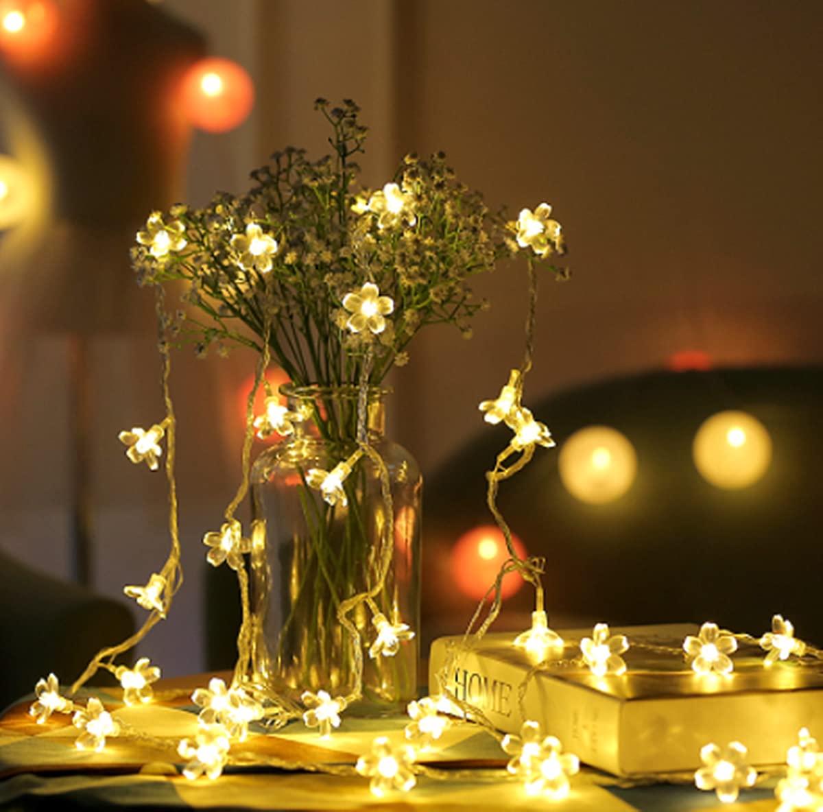 KOBOKO Catena luminosa con fiori LED, 3 m, fiori di ciliegio, a batteria, colore caldo, luci decorative per giardini, matrimoni, interni e esterni, terrazze, alberi, feste