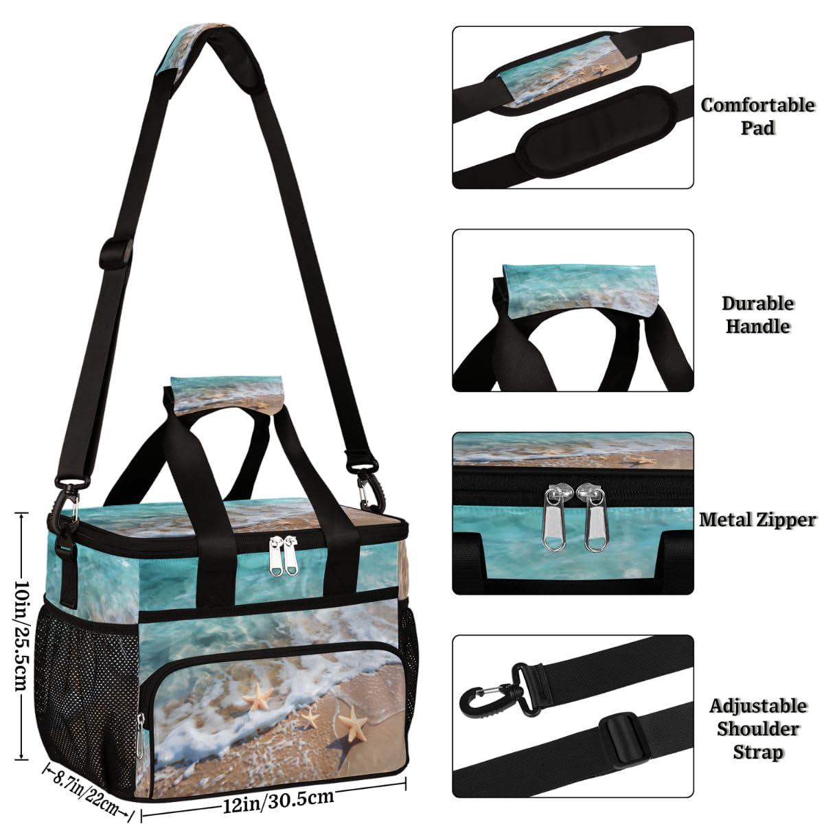 Starfish Insulated Picnic Backpack Lunch Box for Women Men Picnic Basket Tote Lunch Bag Picnic Bag Portable Lunch Bags for Picnic, Beach, Work, Trip,Office, Camp Summer Beach