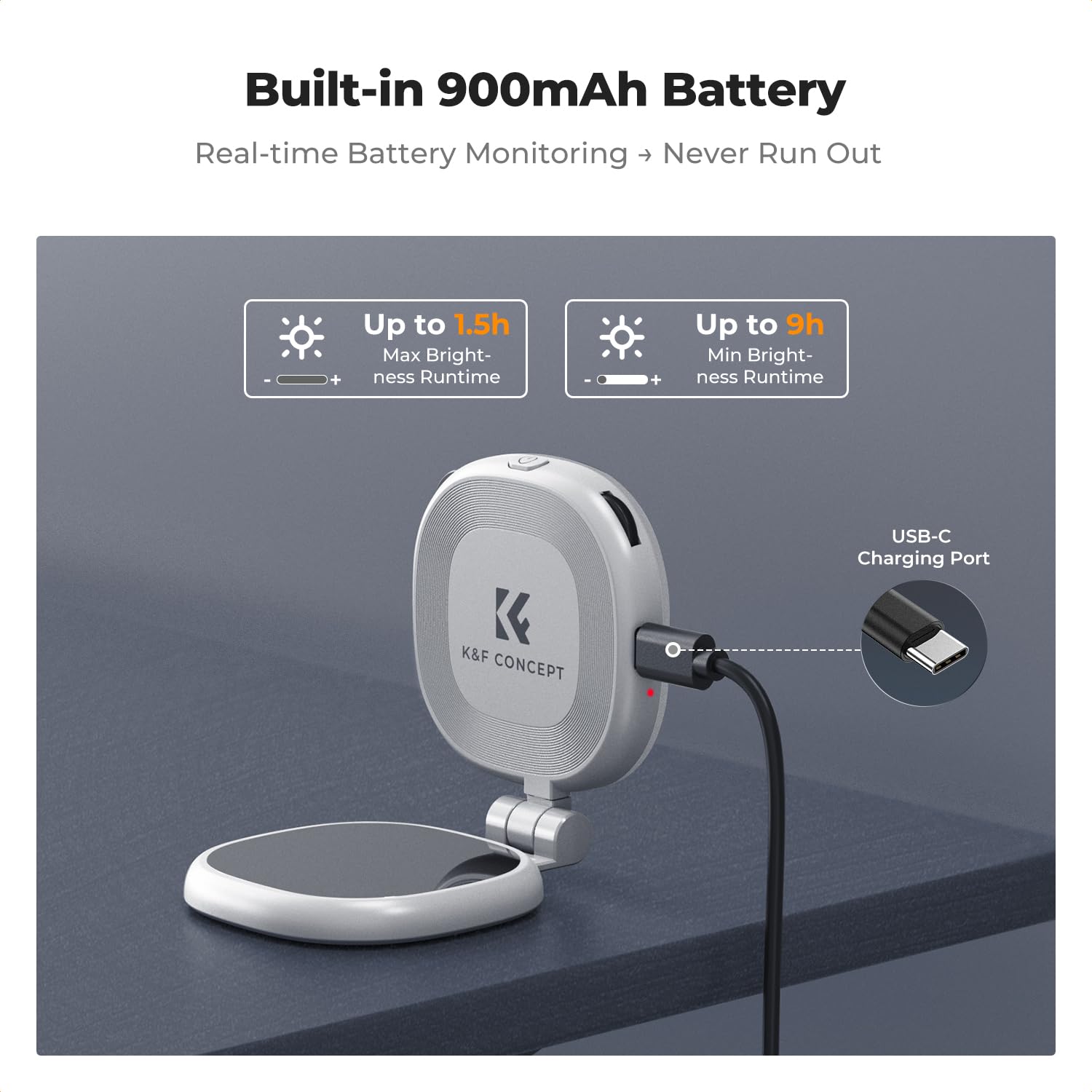 K&F CONCEPT 360° Magnetische Selfie Licht mit Spiegel 900mah Akku,Weiß | 673lux Handy Ringlicht kompatibel mit iPhone Magsafe/Android, LED Selfie Ring Fülllicht für Selfies /Make up/Fotografie