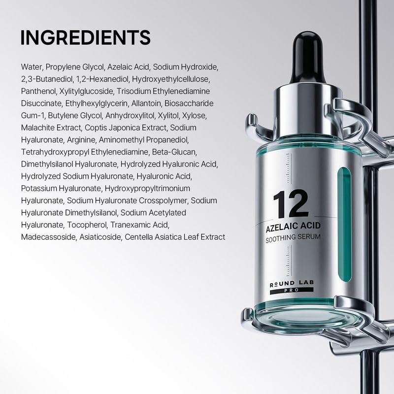 ROUND LAB Azelaic Acid 12 Soothing Serum, Facial Redness Serum for Acne-Prone & Irritated Skin, Blemish and Dark Spot Care, Lightweight Hydrating Blemish Care with Hyaluronic Acid, Korean Skin care