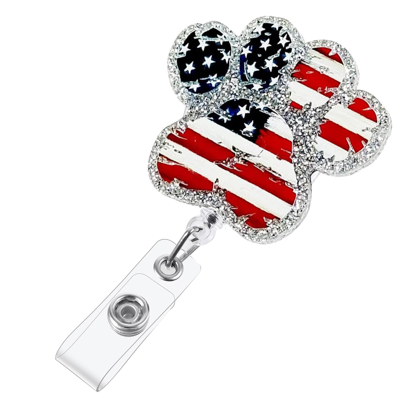 Cute Dog Paw Badge Reel, Fourth of July​ Retractable ID Card Badge Holder, Name Tag Work Badge Clip for Librarian Teacher Nurse Doctor Lawyer Student Driver Police, Office Stocking Stuffer — image 1