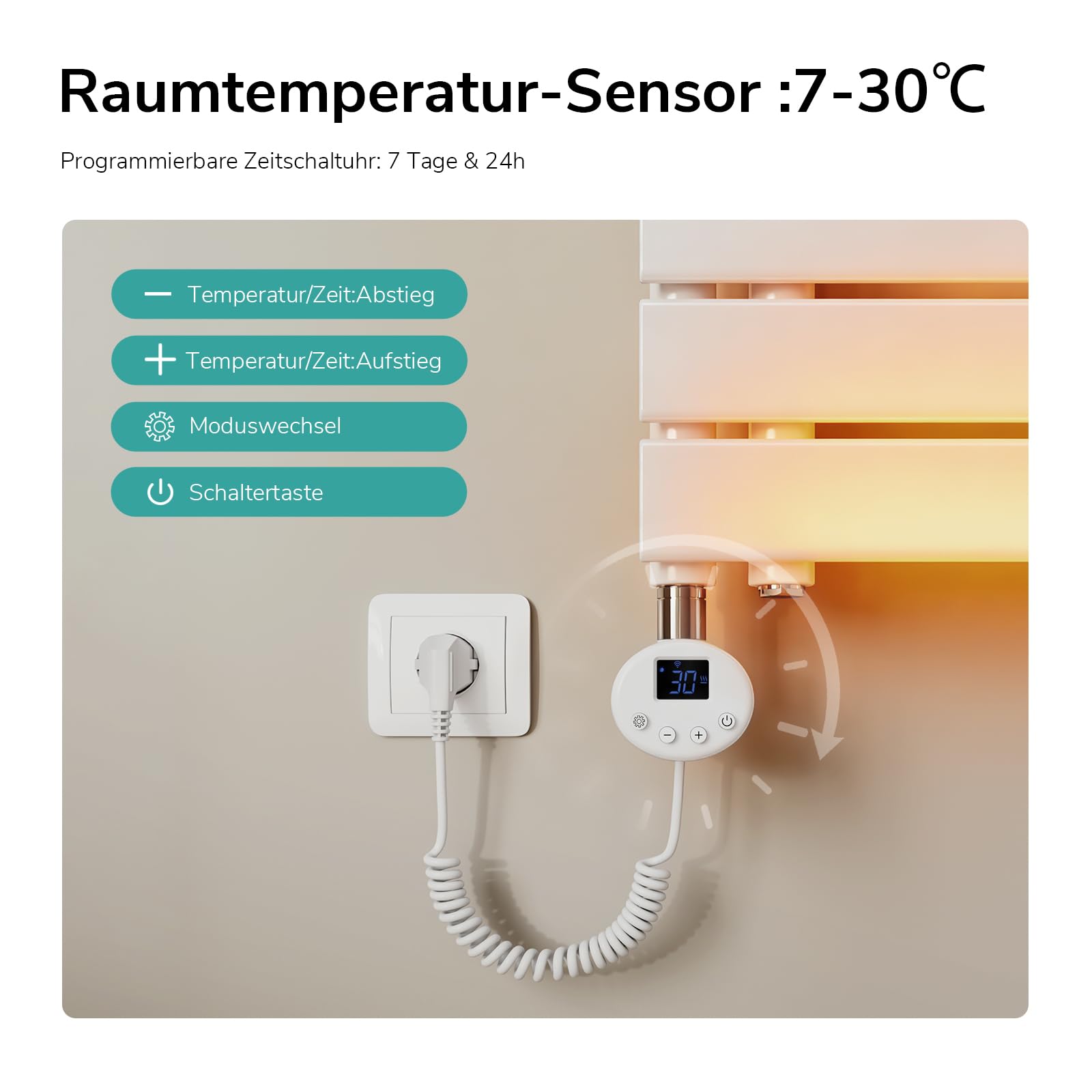 EMKE WiFi Handtuchheizkörper Elektrisch 762x500 mm 400W Weiß mit Thermostat
