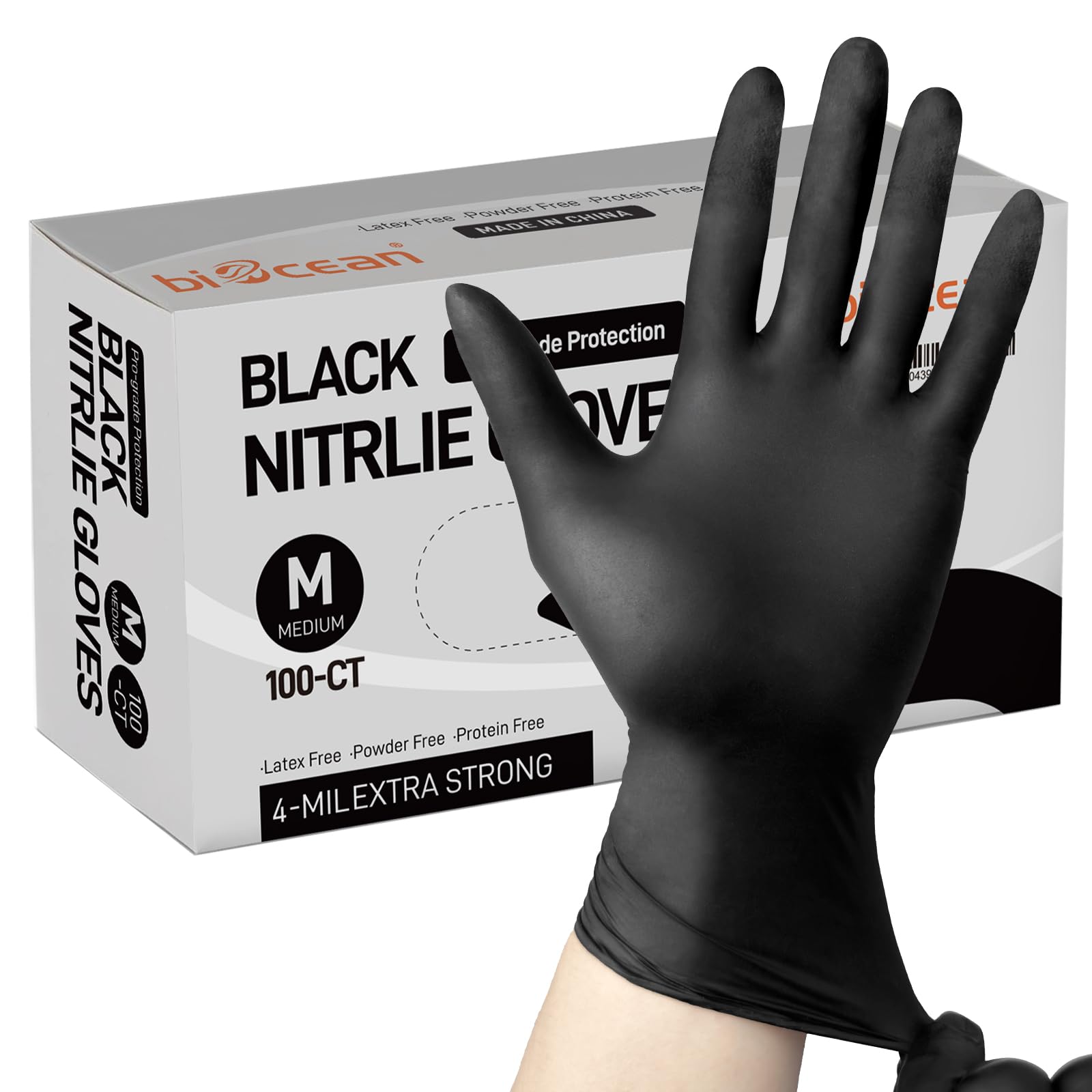bioceanDisposable Nitrile Gloves Black Nitrile Cleaning Gloves, Powder&Latex Free Cooking Gloves for Exam,Food Prep 4-mil