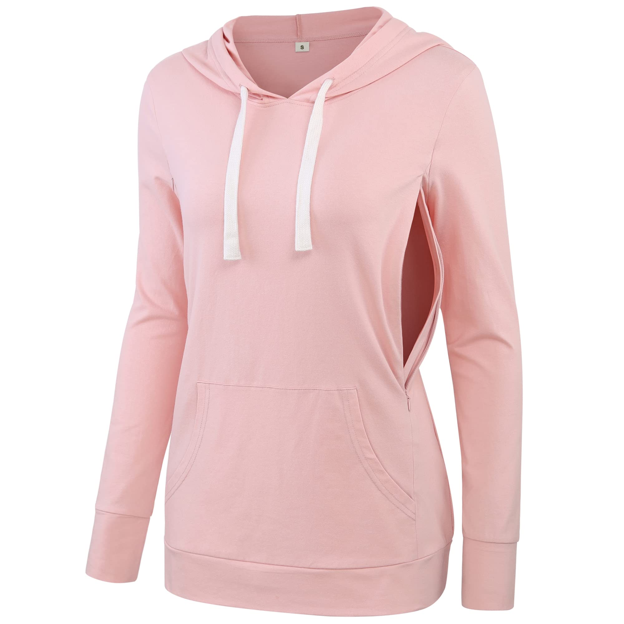 fitglam Damen Umstandsmode Stilltops zum Stillen Seitlicher Reißverschluss Hoodie mit Taschen Lange Ärmel Schwangerschaft Sweatshirt