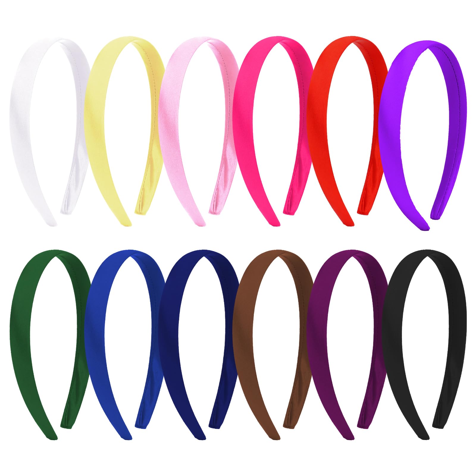 Amariver 12Pcs Satin Headband for Women - 0.8inch Thin Hard Head Bands DIY Plain & Colorful Fashion Hair Accessories