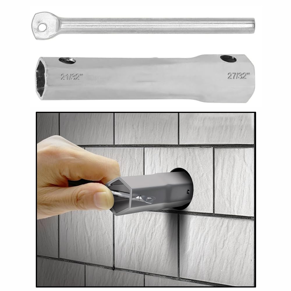 Juego de 2 llaves de fontanero de doble extremo, herramienta de enchufe de válvula de ducha, kit de herramientas ajustable para quitar tuercas de bañera e instalación de grifo de agua