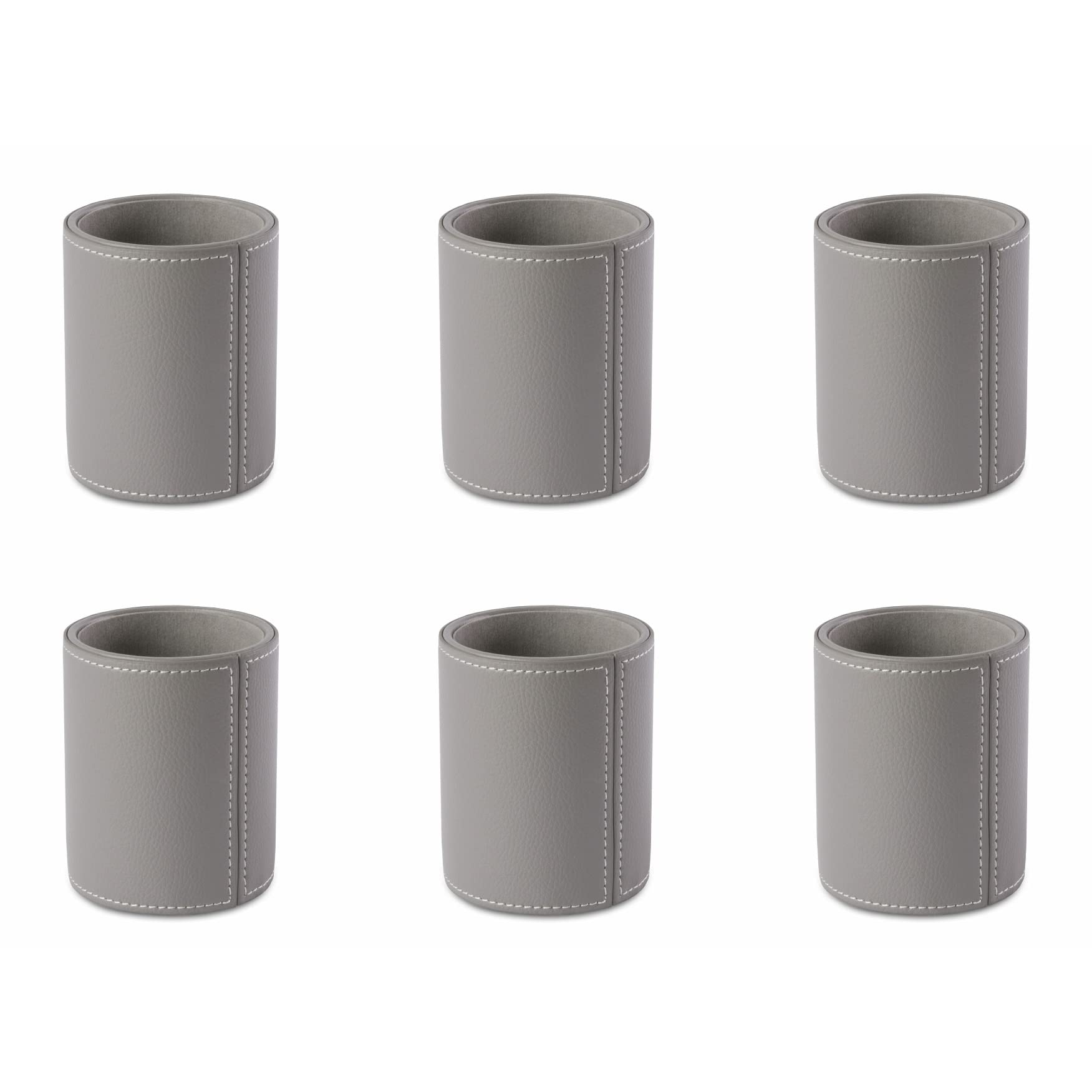 Osco Grey Faux Leather Pen Pot 6 Pack, Desk Tidy Pencil Holder, Office Organiser, Makeup Brush Holder, Stationery Storage, Cosmetics Pot, Home Office Accessories, Compact Desk Organiser