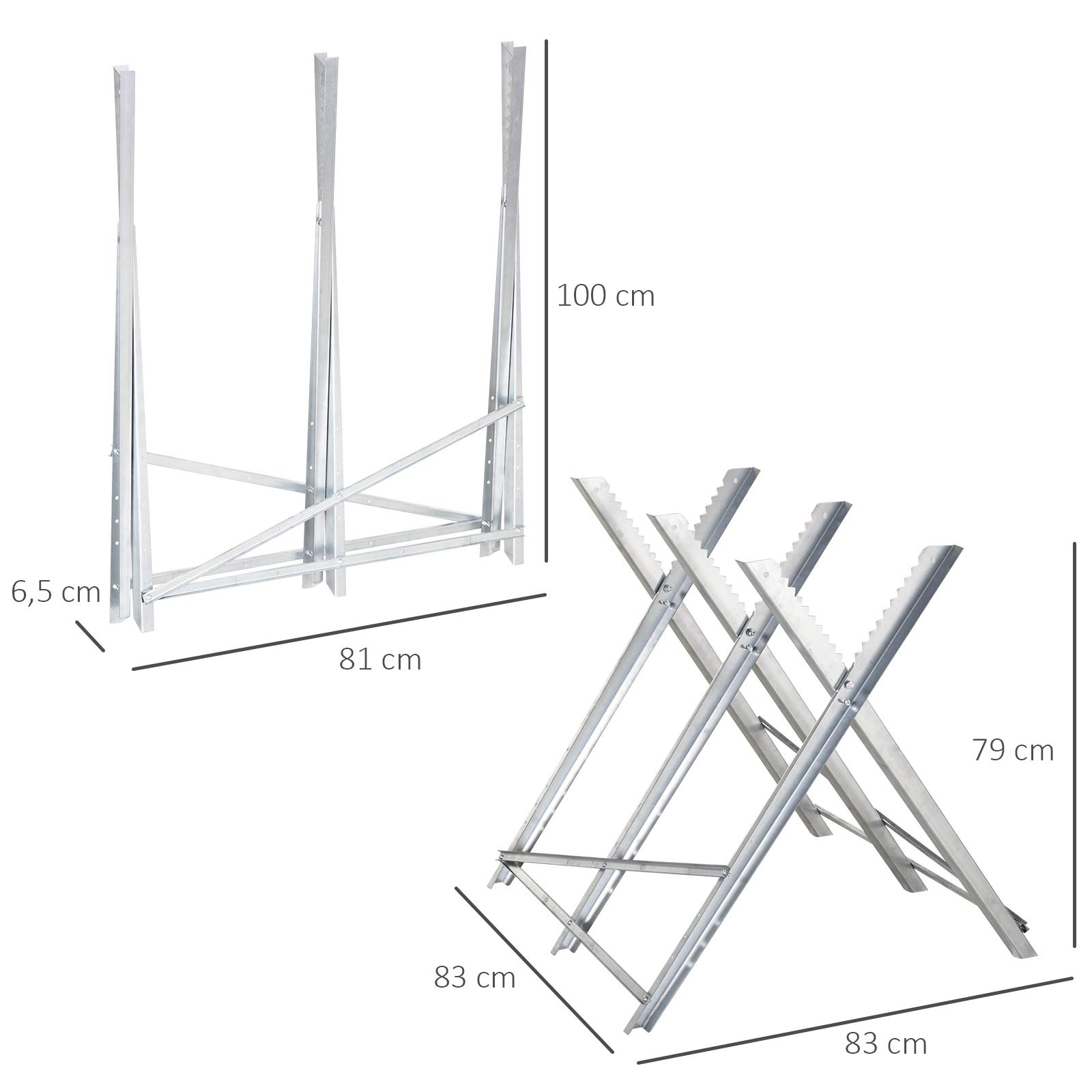DURHAND Caballete para Sierra Plegable Caballete Motosierra con Estructura Triangular de Metal Soporte para Leña Carga 100 kg 83x83x79 cm Plata