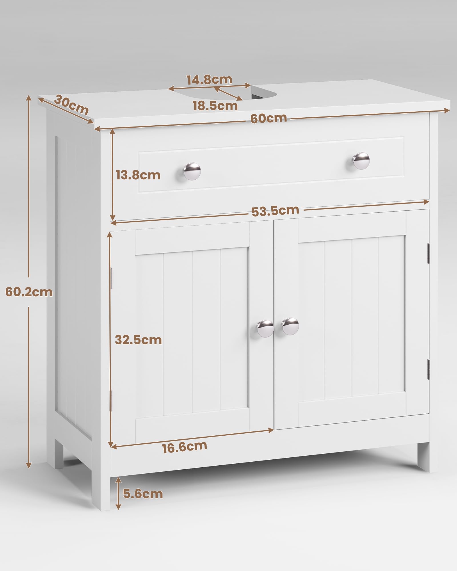 KIMENICH Mobile sottolavabo, lavabo con mobiletto, mobile da bagno a 2 ante, 60 x 30 x 60 cm, bianco, DJ503177