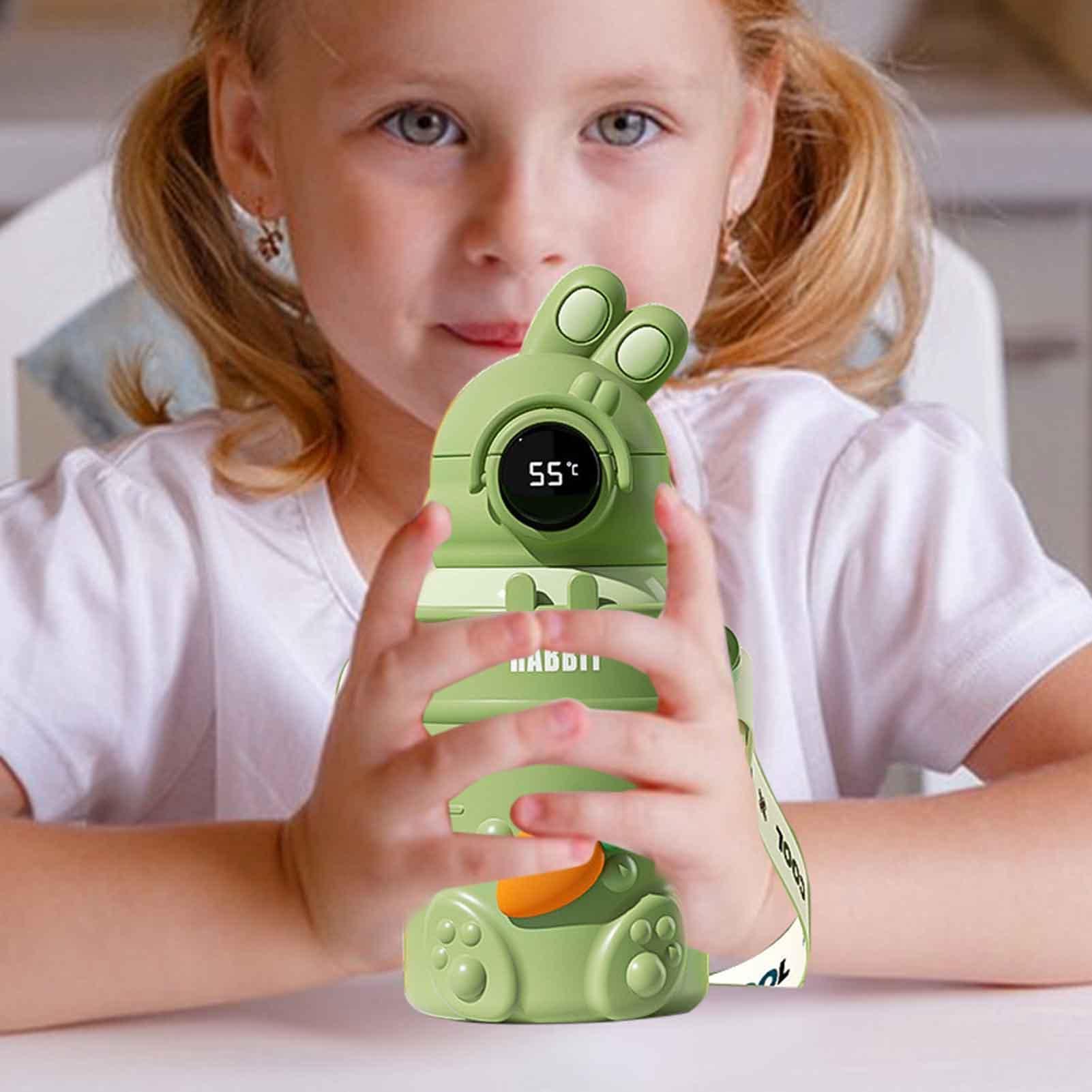 Borraccia con cannuccia, 500 ml, in acciaio , isolata, leggera | con display digitale della temperatura, a prova di perdite, per sport, con cinturino, per viaggi e scuola