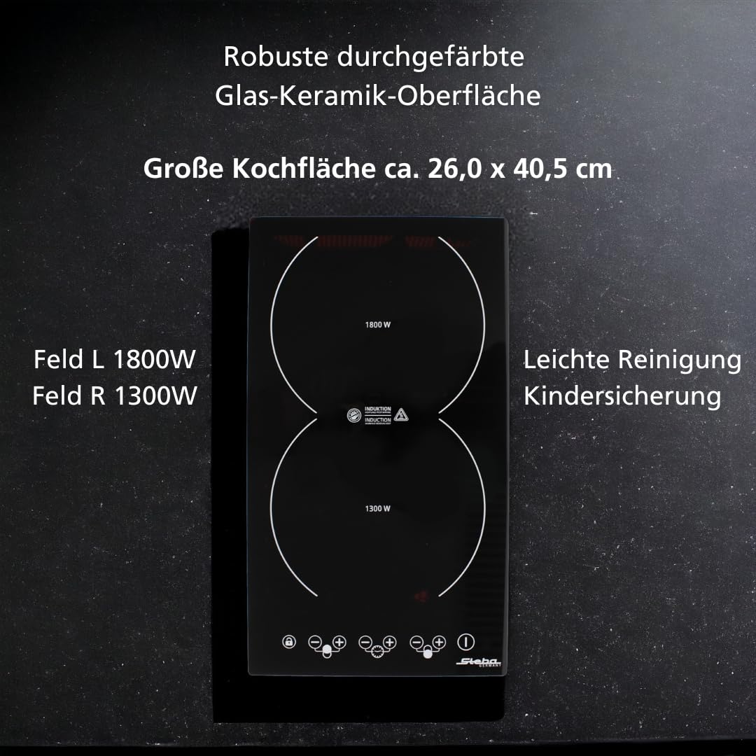 Placa de inducción doble Steba con control táctil, hasta un 90% de eficiencia, un 50% de ahorro de electricidad y una cocción un 30% más rápida. IK 200.
