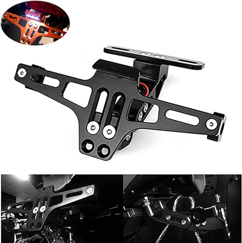 Miniatura 2 de Eliminador de guardabarros de motocicleta Soporte de matrícula Soporte trasero con luz LED para Kawasaki Yamaha Suzuki Ducati (negro)