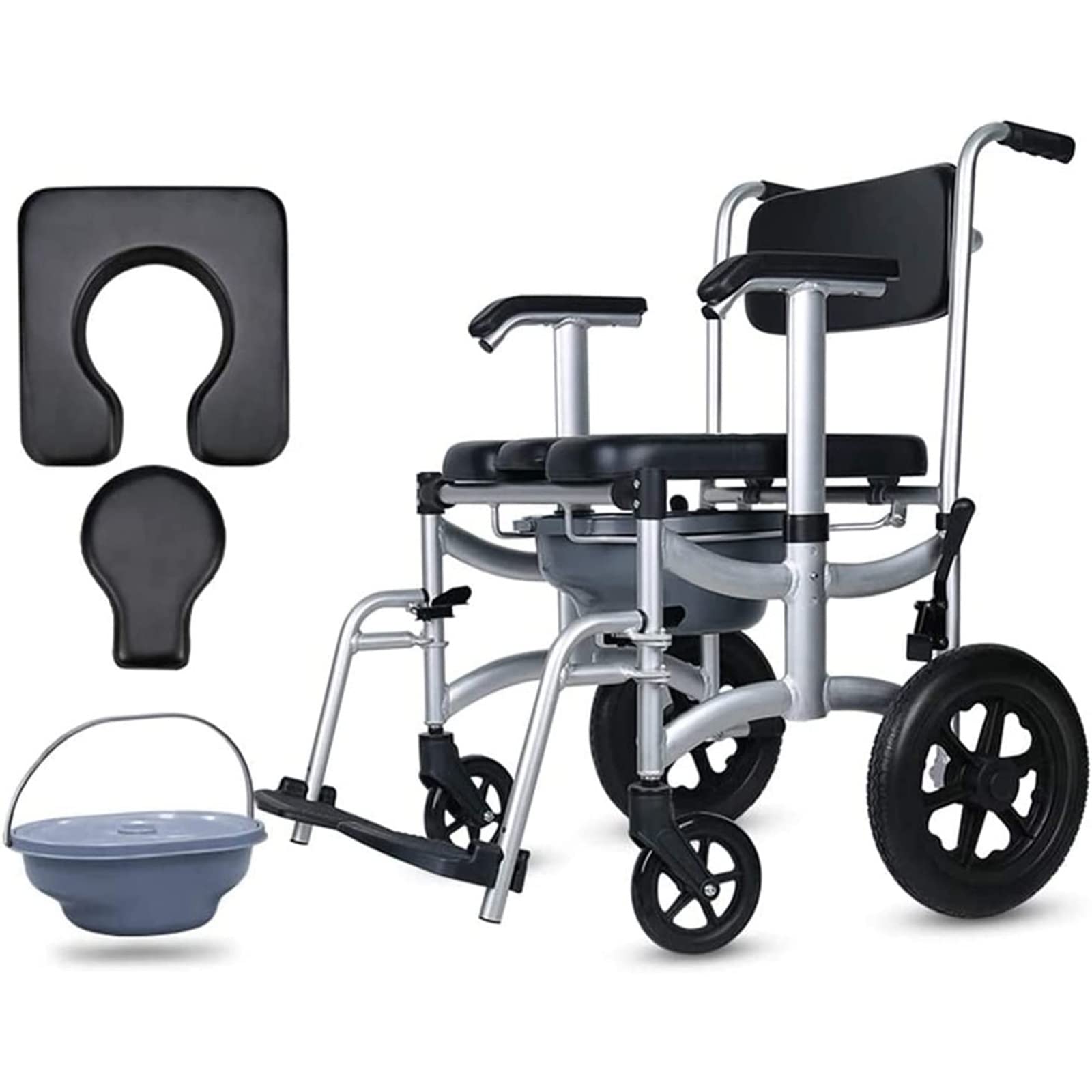 Buy Shower Commode Wheelchair, 4 in 1 350 lbs Bedside Commode Transport
