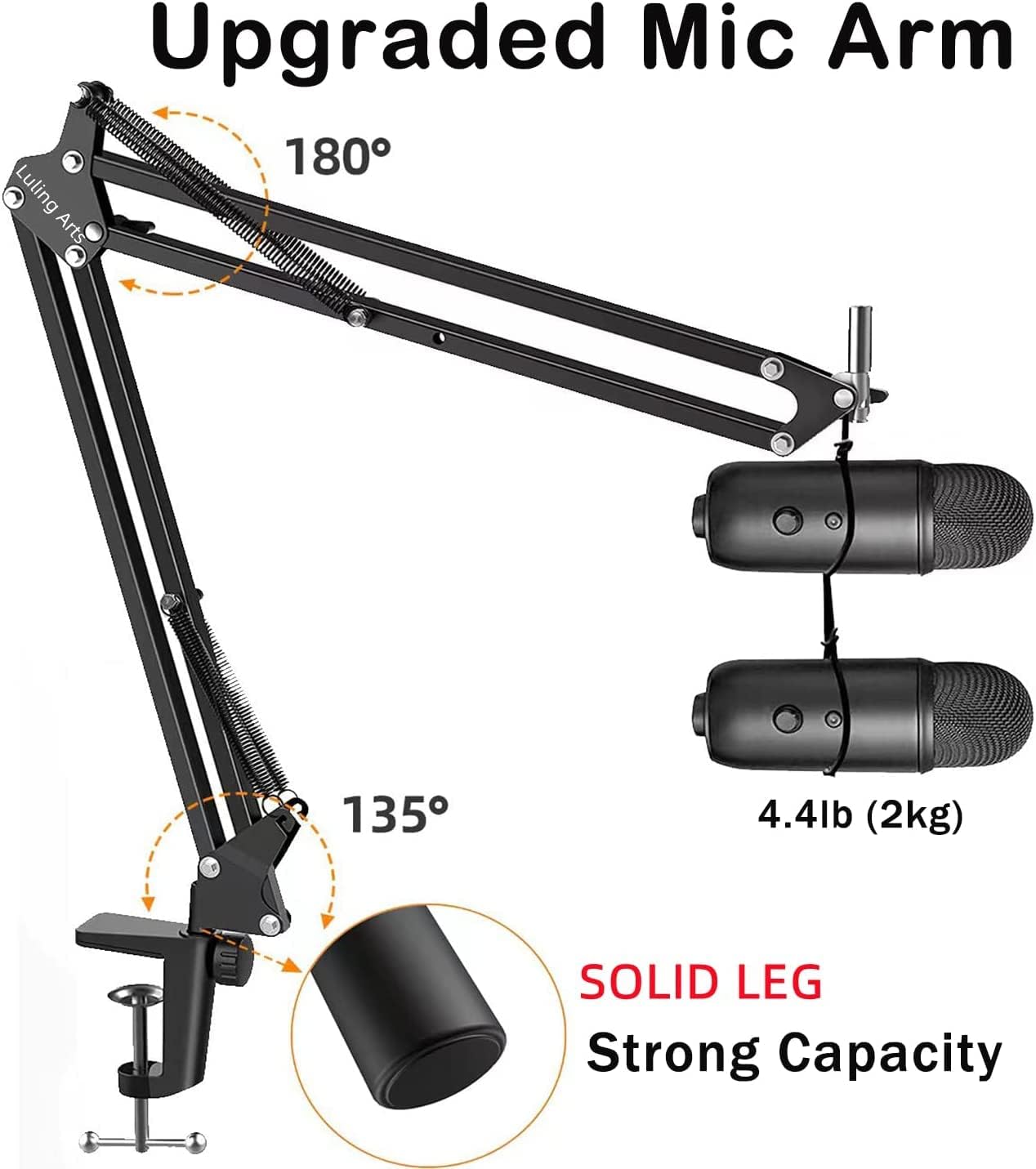 Blue Yeti Boom Arm Adjustable Suspension Microphone Mic Stand Desk with Shock Mount 3/8'' to 5/8'' Screw Adapter Pop Filter for Live Streaming Podcasting Gaming, Recording