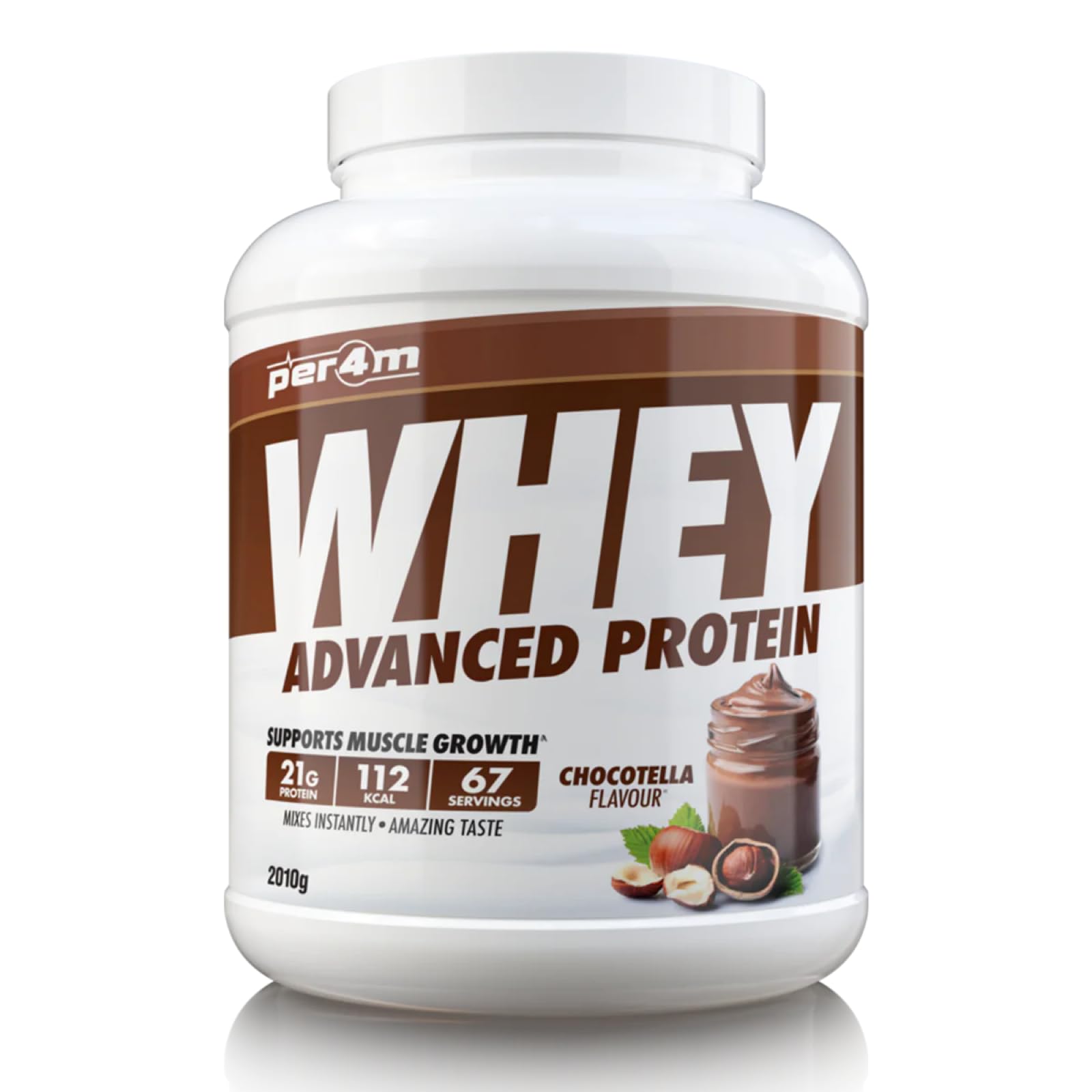 Per4m Whey Protein Powder | High Protein Shake for Muscle Growth & Recovery | Low Sugar Gym Supplement | Sports Nutrition Drink + Amino Acids (2010g, Chocotella)