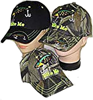 AES Bite Me Fishing Lure Fish Bass Black Embroidered Cap Hat 925A
