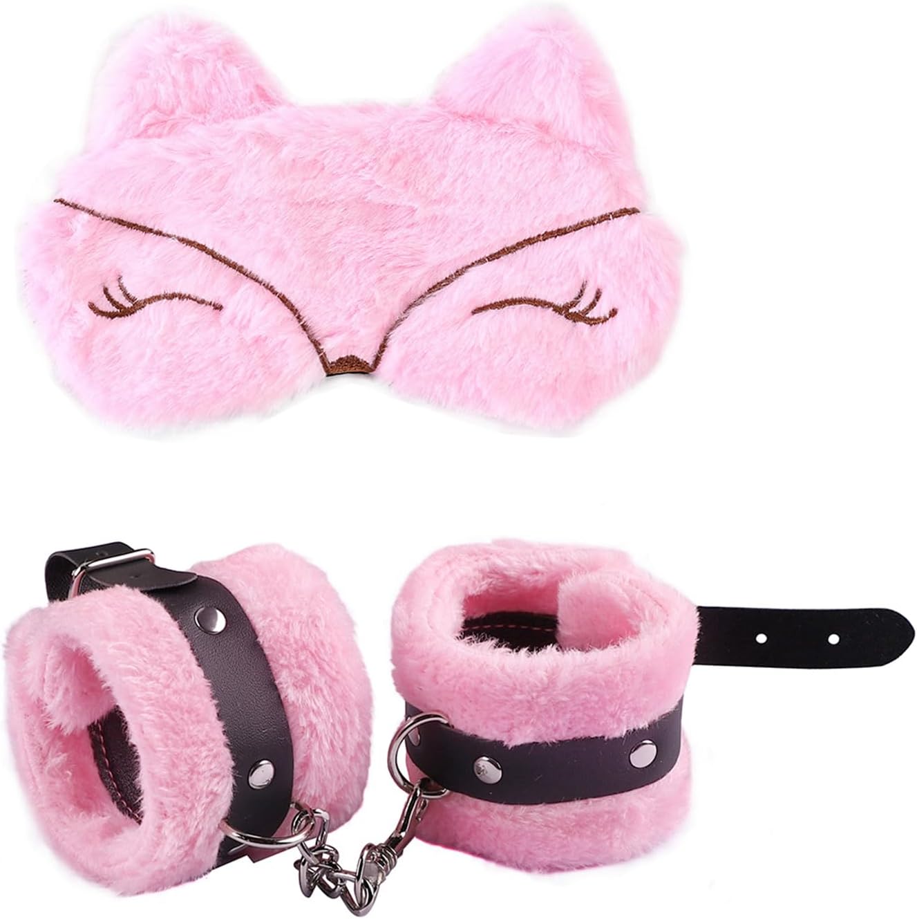 Cute BDSM Sex Blindfold with Adjustable Handcuffs Sex Toys for Women, Adult Sex Games Blindfold Kits, Bondage Restraints Sex Rope Maske & Eye Mask Bondage Gear & Accessories (Pink)